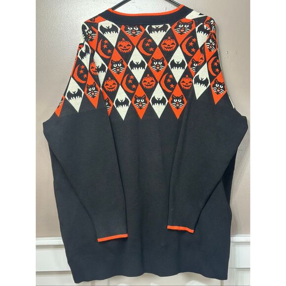 NWOT UNIQUE VINTAGE HALLOWEEN PUMPKIN ARGYLE BLACK CARDIGAN WOMEN'S XXL - Picture 12 of 12